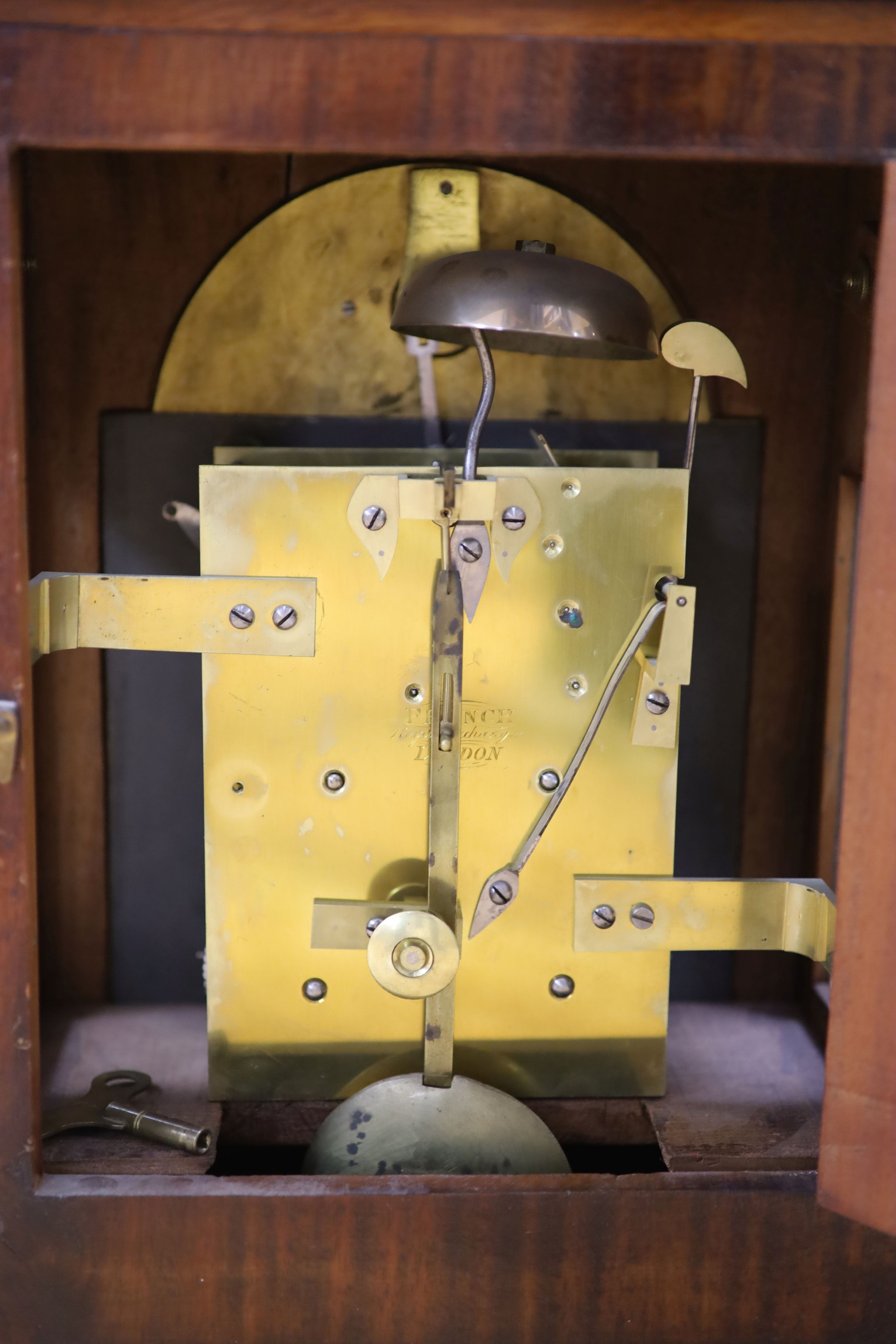 A mahogany twin fusee bracket clock, signed French, Royal Exchange, London